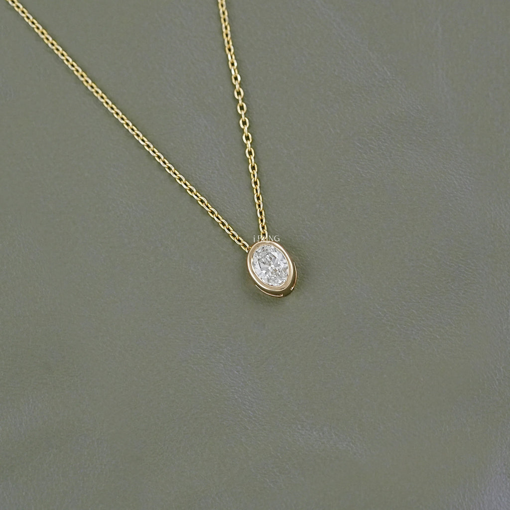 Bezel Set Oval Lab Diamond Solitaire Necklace
