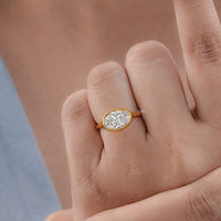 East West Oval Lab Diamond Bezel Set Engagement Ring