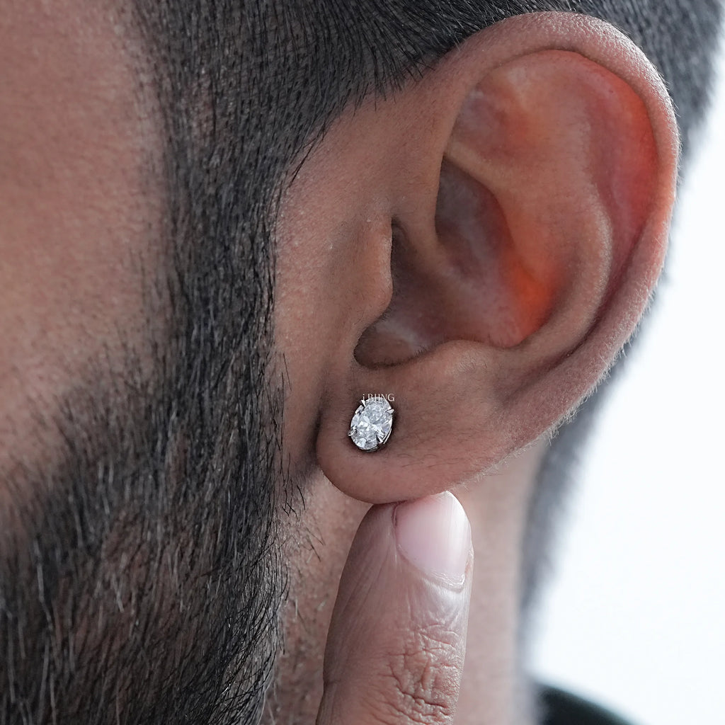 Oval Cut Diamond Screw Back Earrings