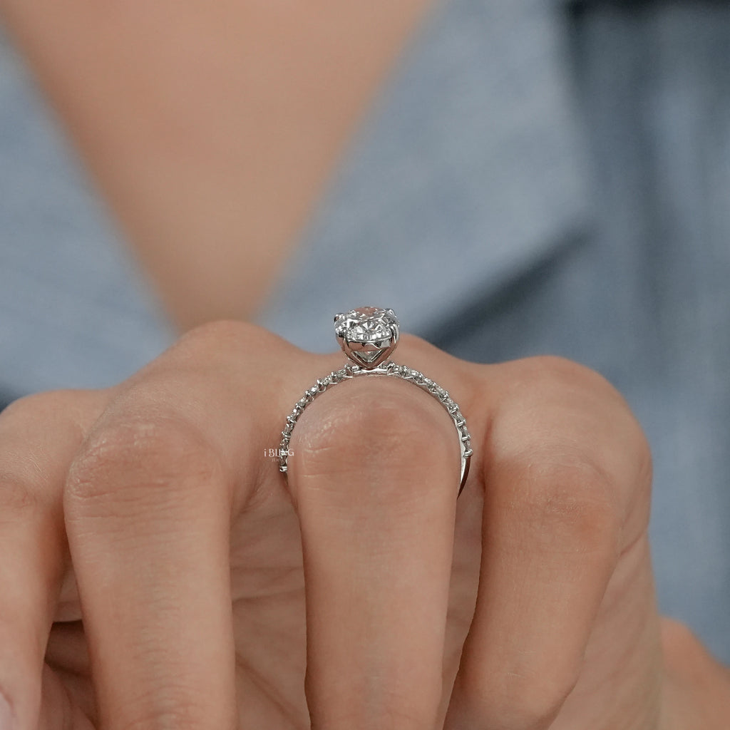 Oval Cut Lab Diamond Solitaire Accent Ring