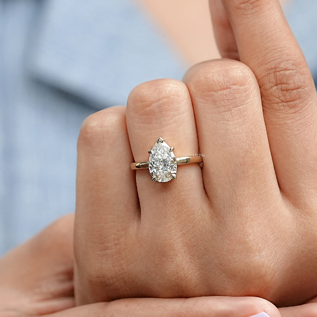 Pear Cut Lab Grown Diamond Solitaire Ring