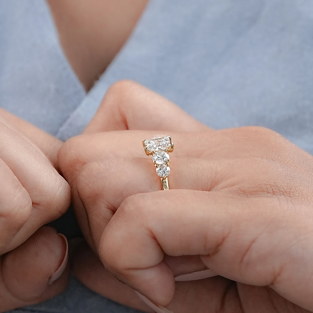 5 Stone Princess Cut Lab Grown Diamond Engagement Ring