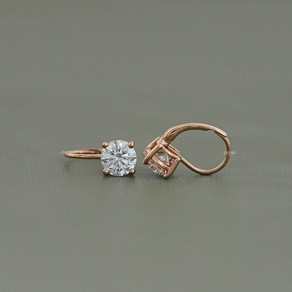 Solitaire Round Diamond Drop Earrings