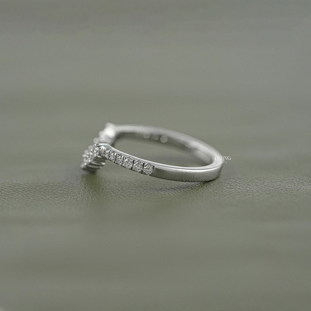 Round Cut Lab Grown Diamond Curved Wedding Band