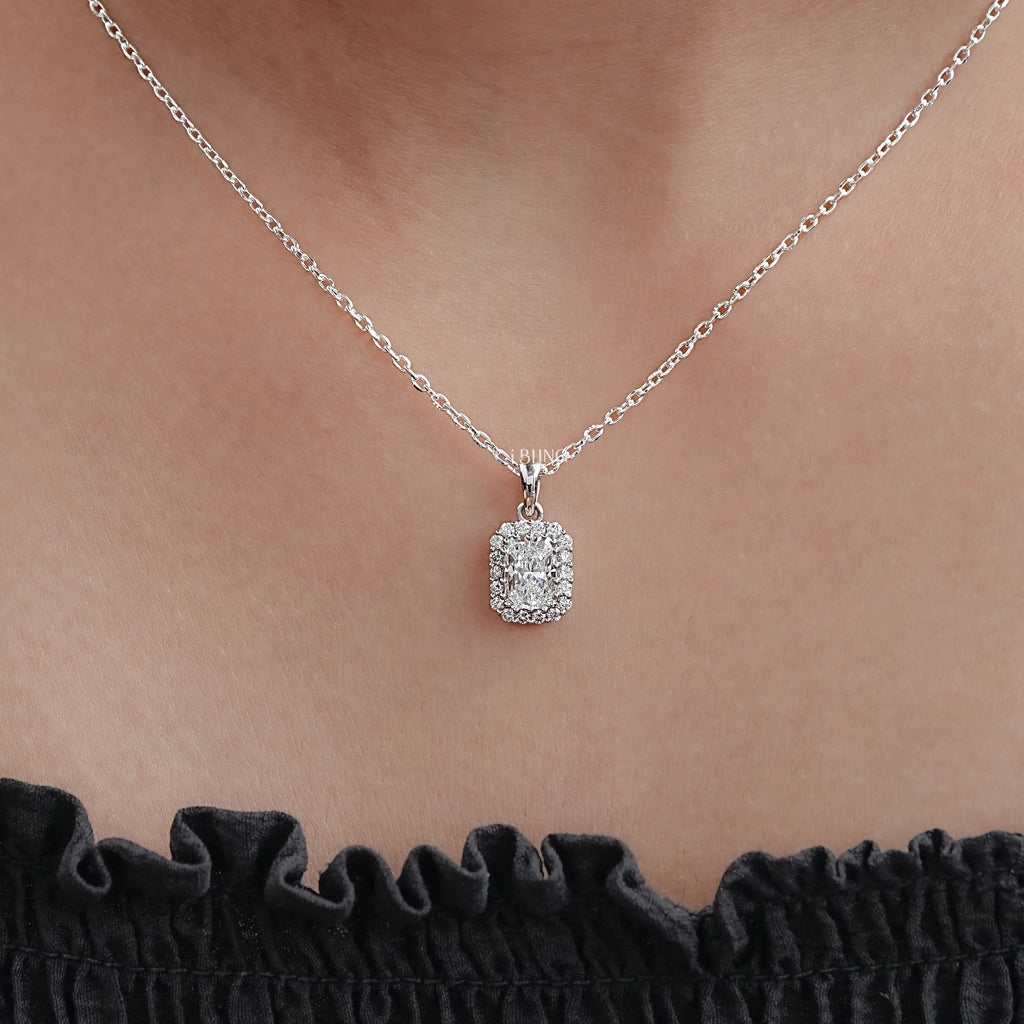 Radiant Cut Lab Dimaond Halo Pendant