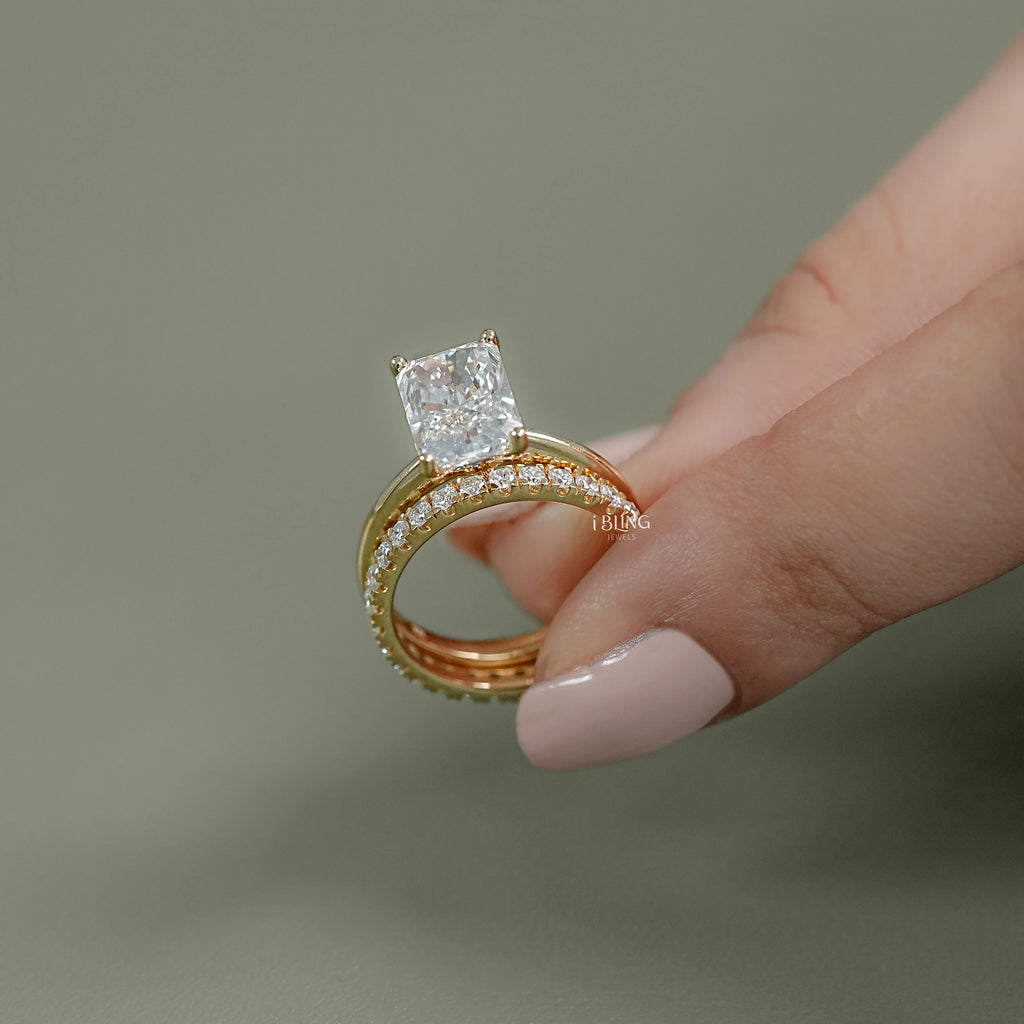 Radiant Cut lab diamond Bridal Ring-Set
