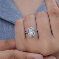 Radiant Diamond Solitaire Accent Halo Ring