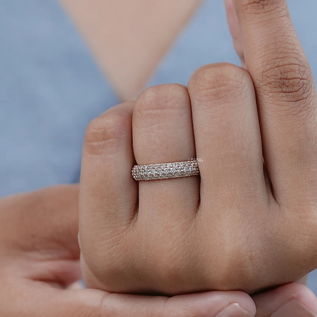 Three Row Round Lab Diamond Wedding Band