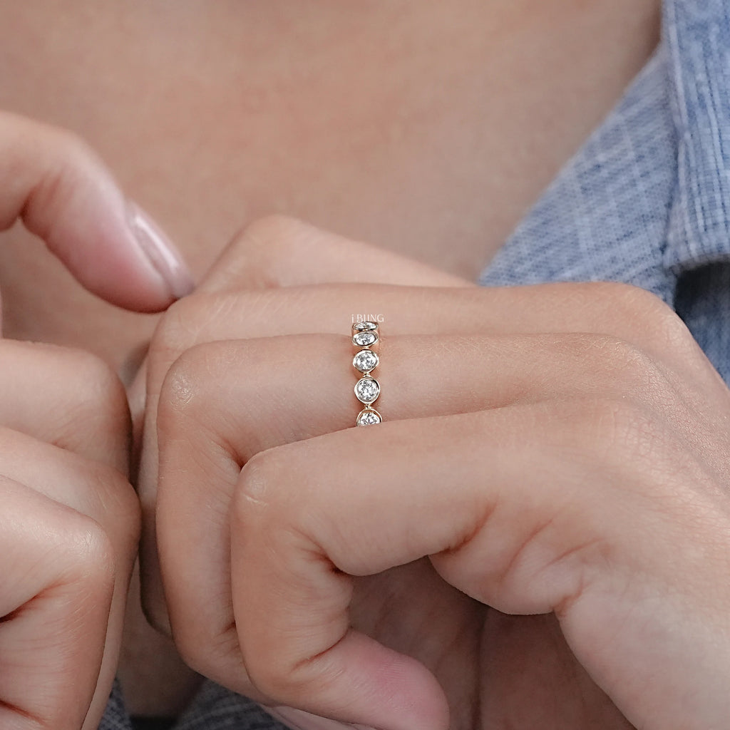Round Lab Diamond Half Eternity Wedding Band