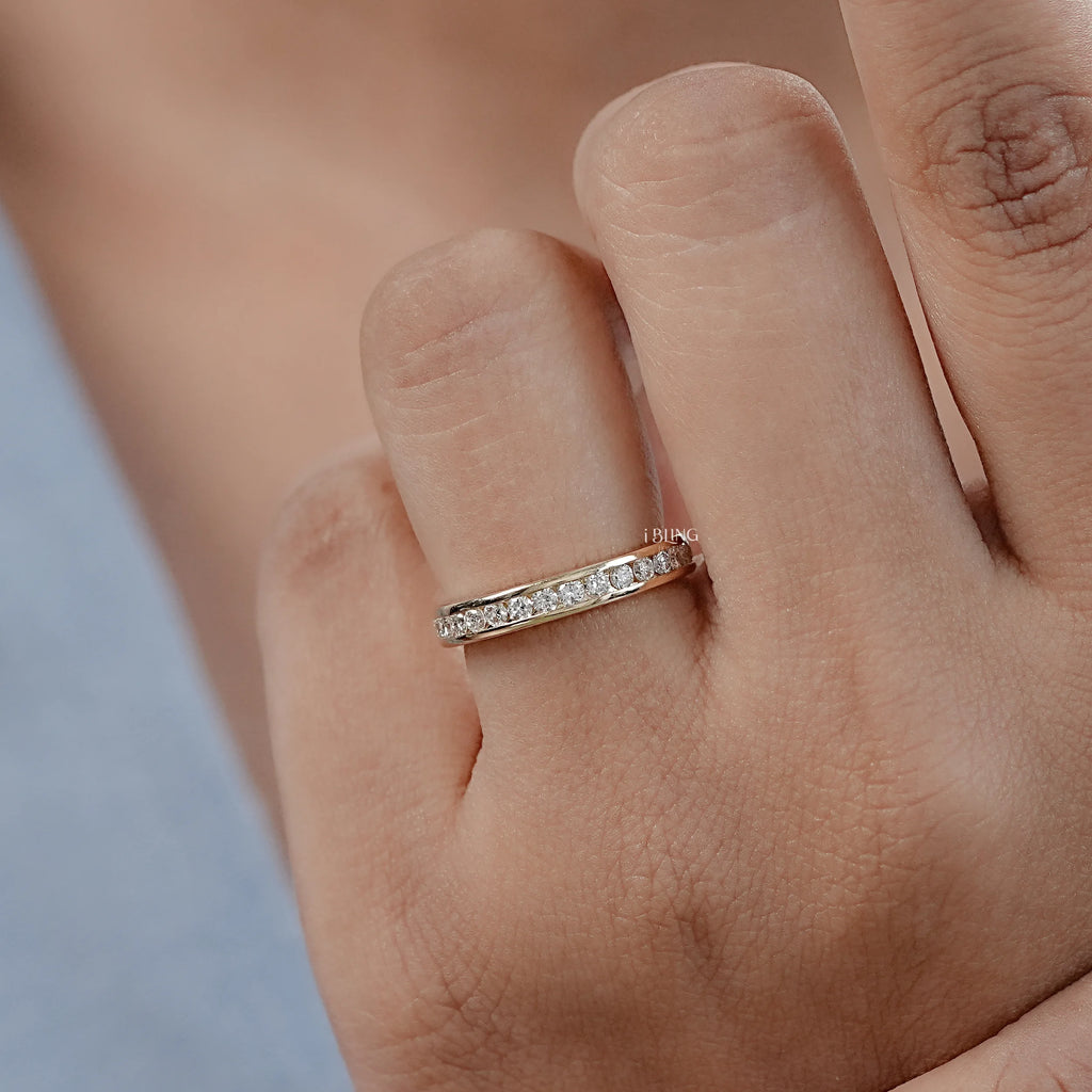 Round Diamond Channel Set Eternity Wedding Band