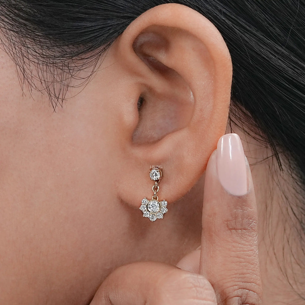 Round Cut Lab Diamond Cluster Drop Earrings