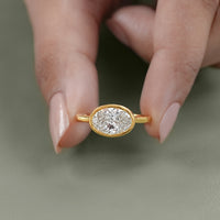 East West Oval Lab Diamond Bezel Set Engagement Ring