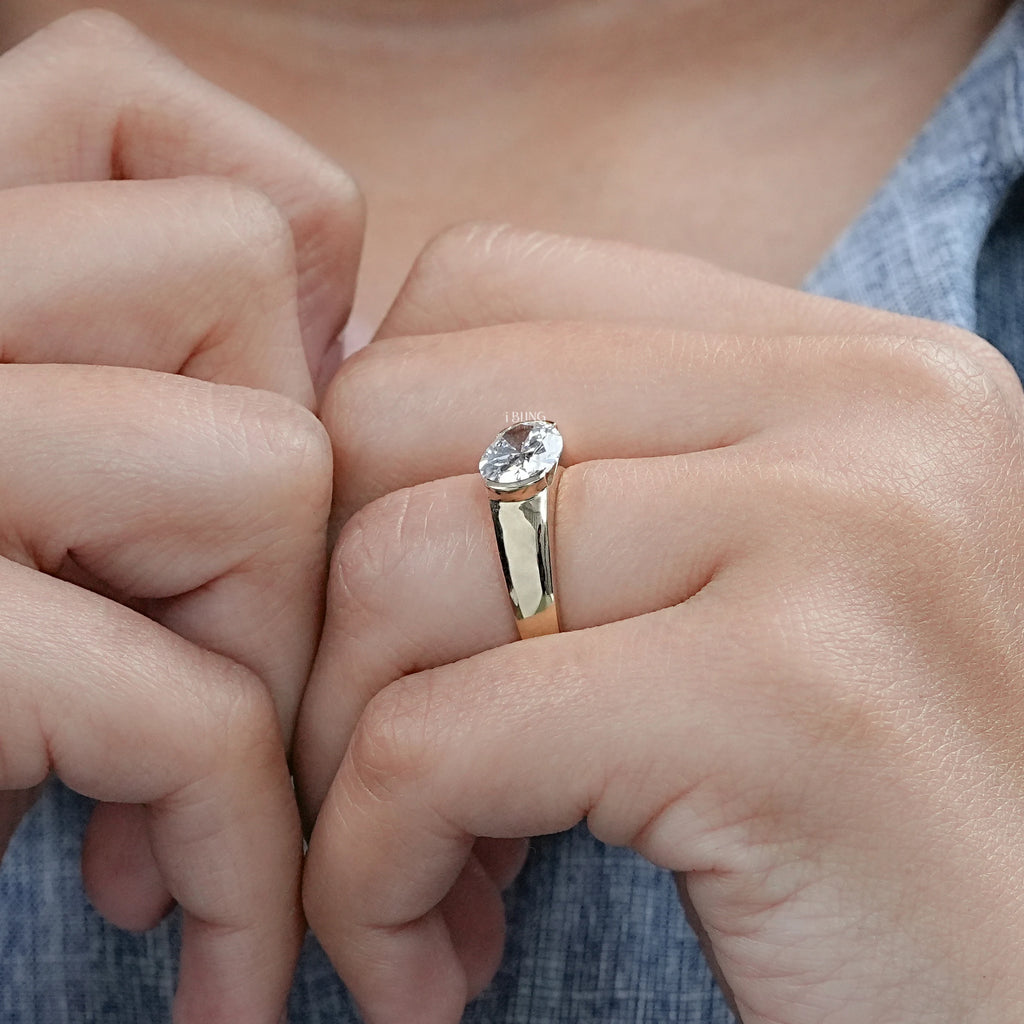 East-West Set Oval Cut Diamond Engagement Ring