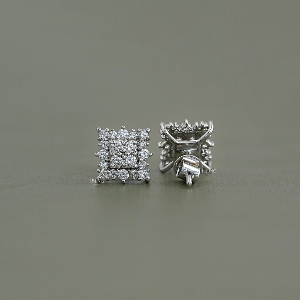 Round Cut CVD Diamond Square Shape Earrings