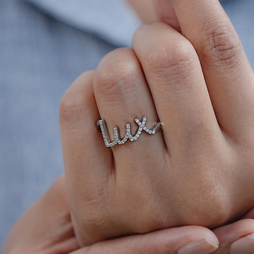 Round Diamond Pave Initial Wedding Ring