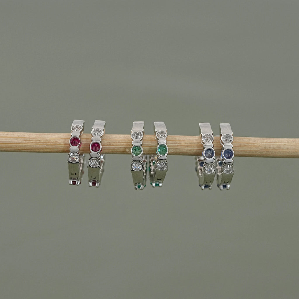 Lab Diamond And Gemstone In-Out Hoop Earrings