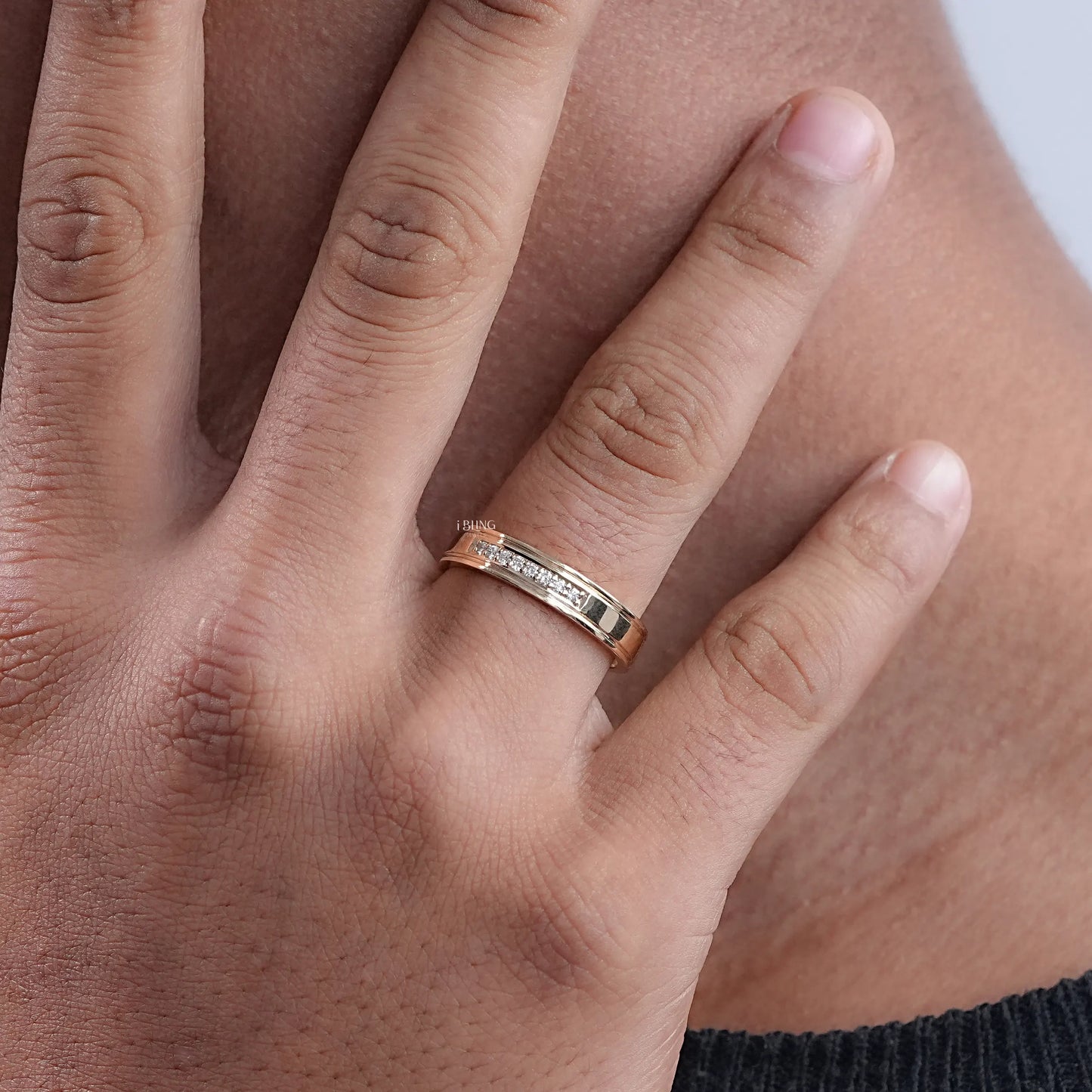 Round Lab Diamond Men's Wedding Band