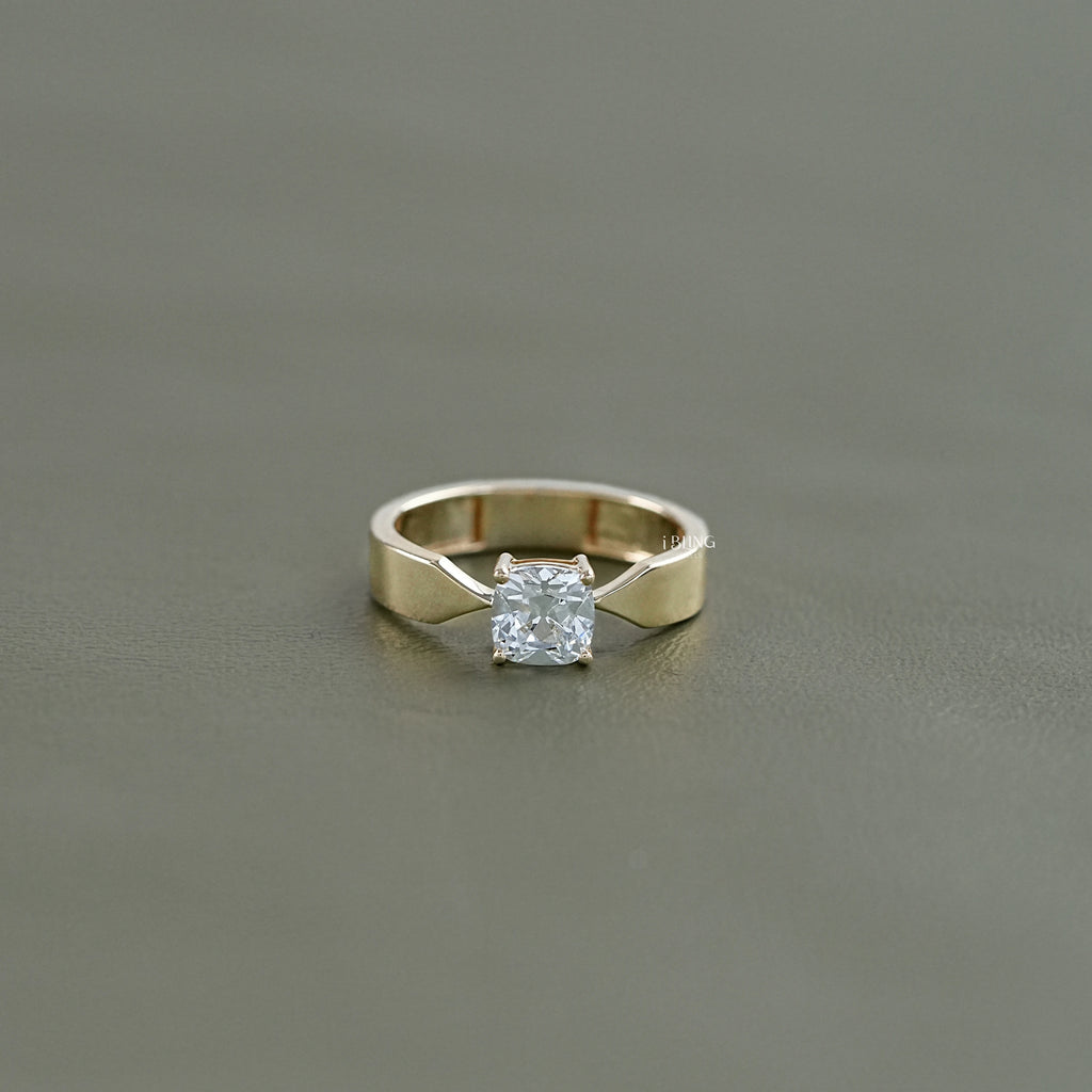 Old Mine Cushion Cut Lab Diamond Solitaire Ring