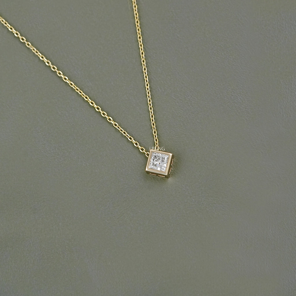 Princess Diamond Bezel Set Solitaire Necklace