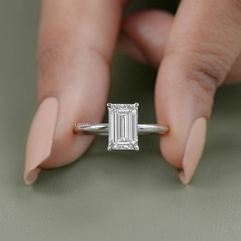 Emerald Lab Diamond Solitaire Engagement Ring