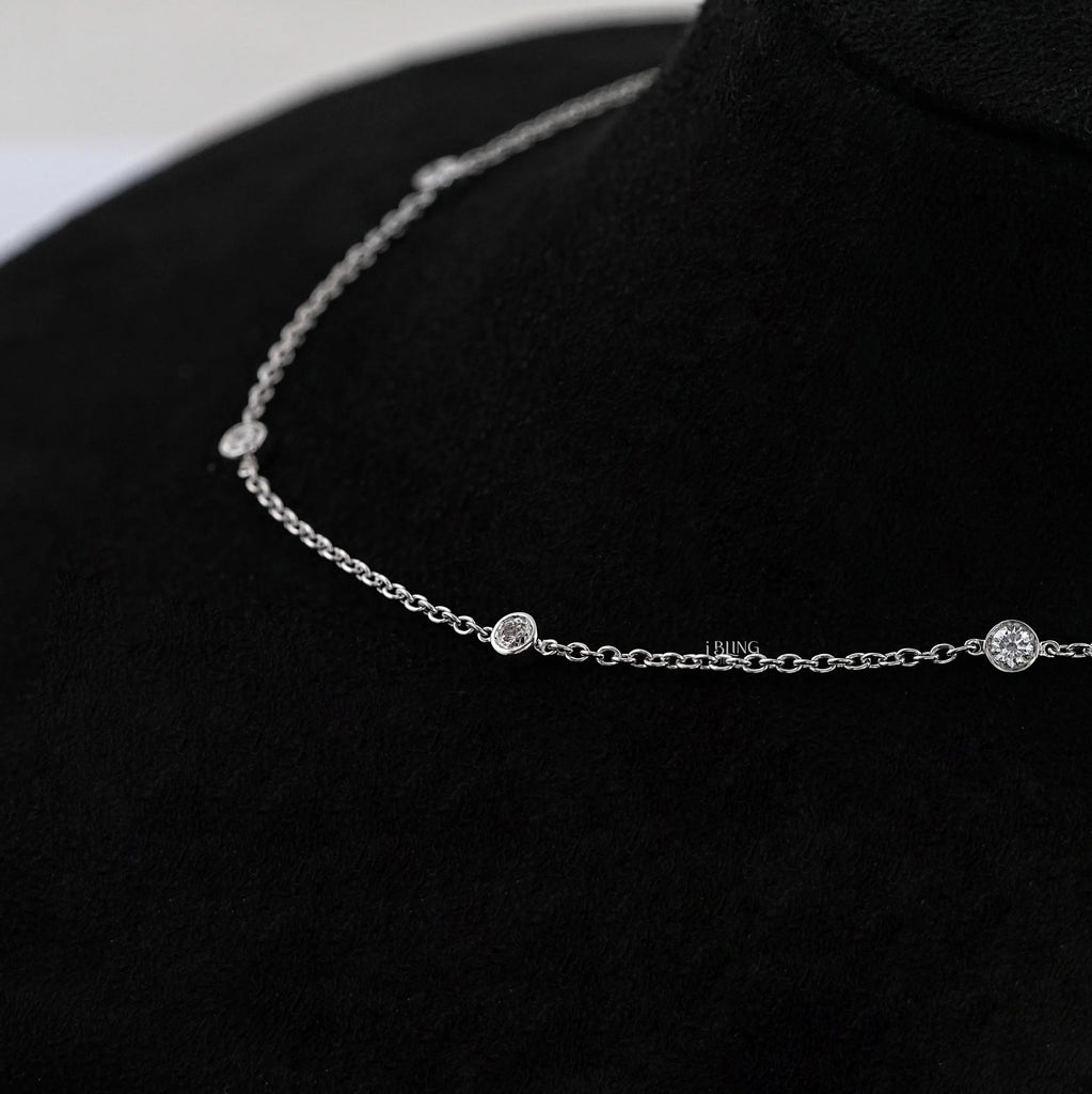 Round Lab Diamond Bezel Set Station Necklace