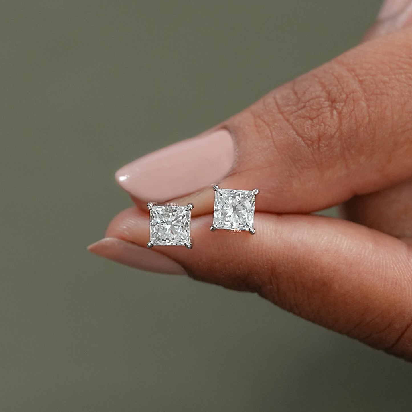 Lab Diamond Princess Stud Earrings Solitaire Stud