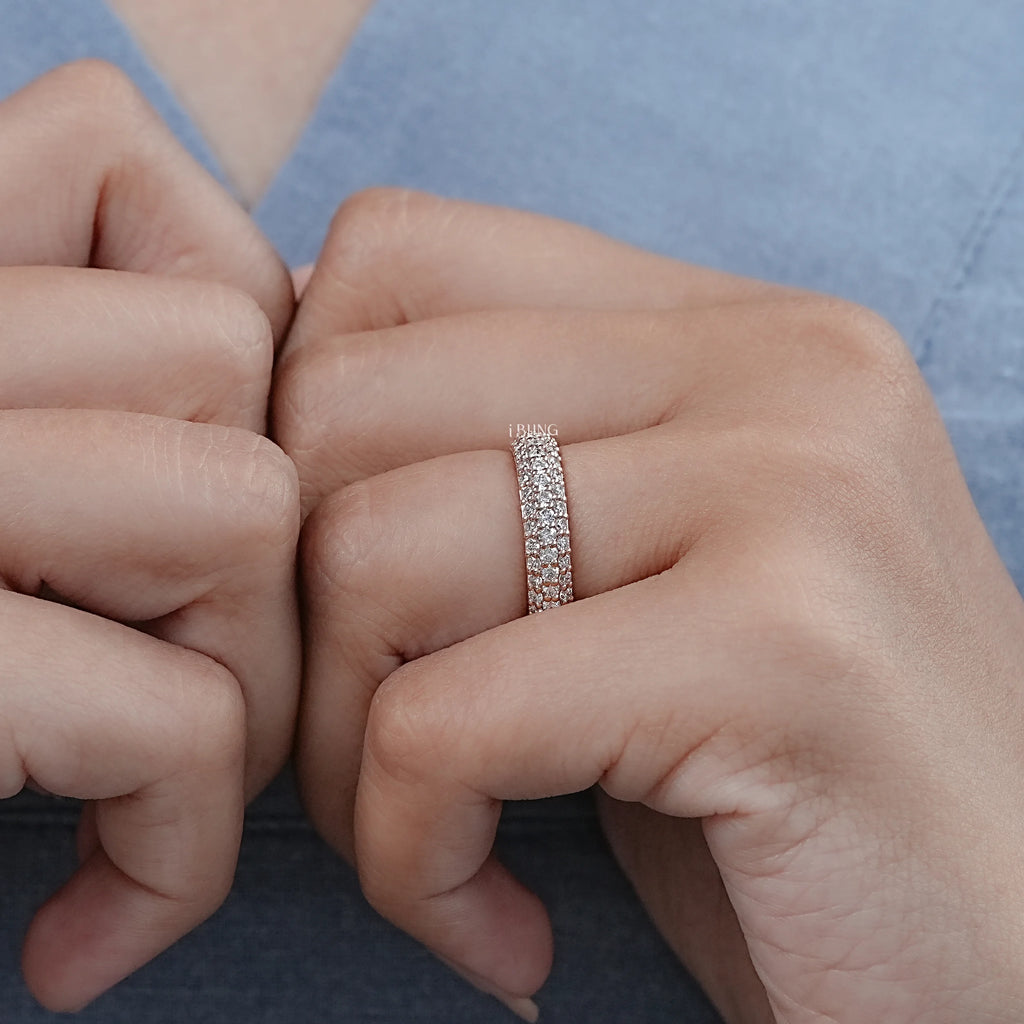 Three Row Round Lab Diamond Wedding Band