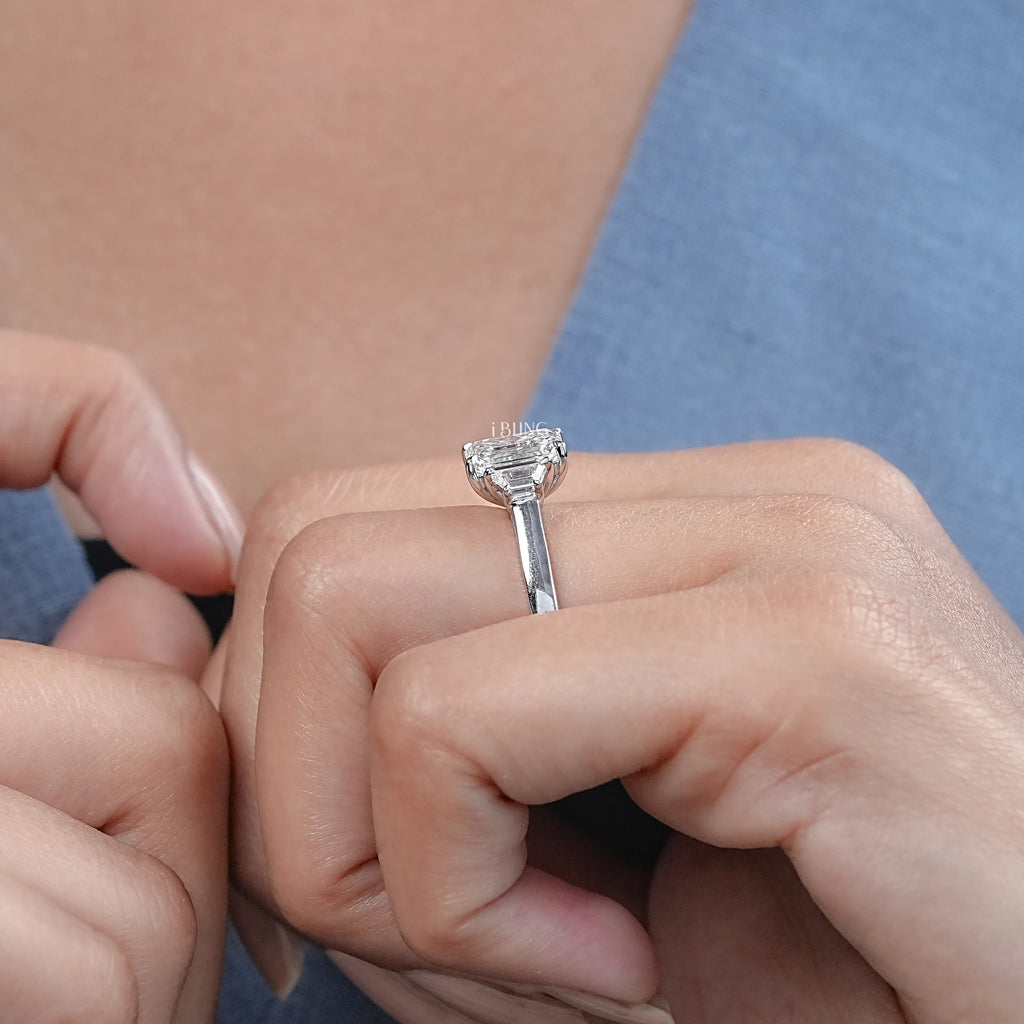 Emerald Cut Three Stone Engagement Ring