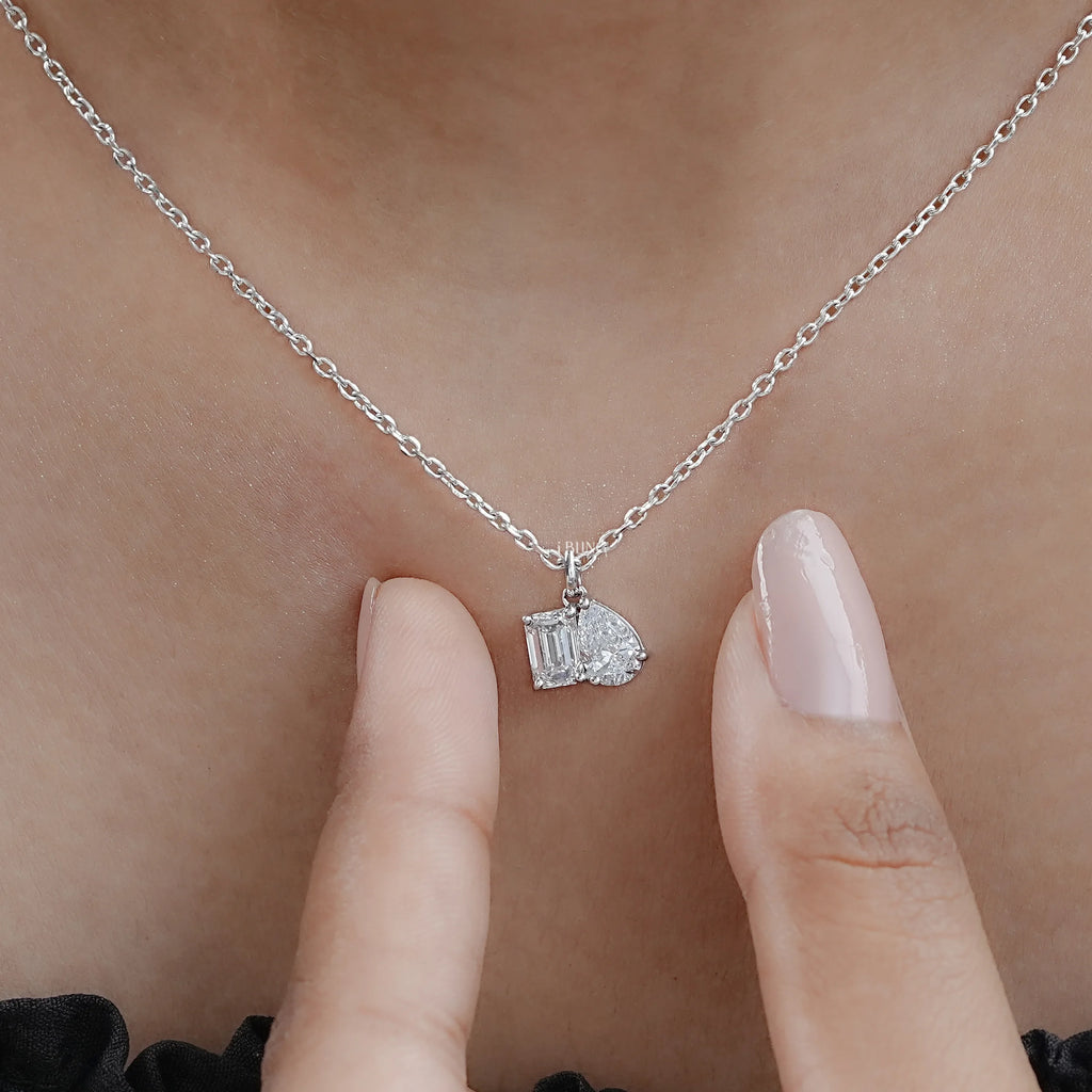 Pear & Emerald Cut Lab Grown Diamond Toi Et Moi Necklace