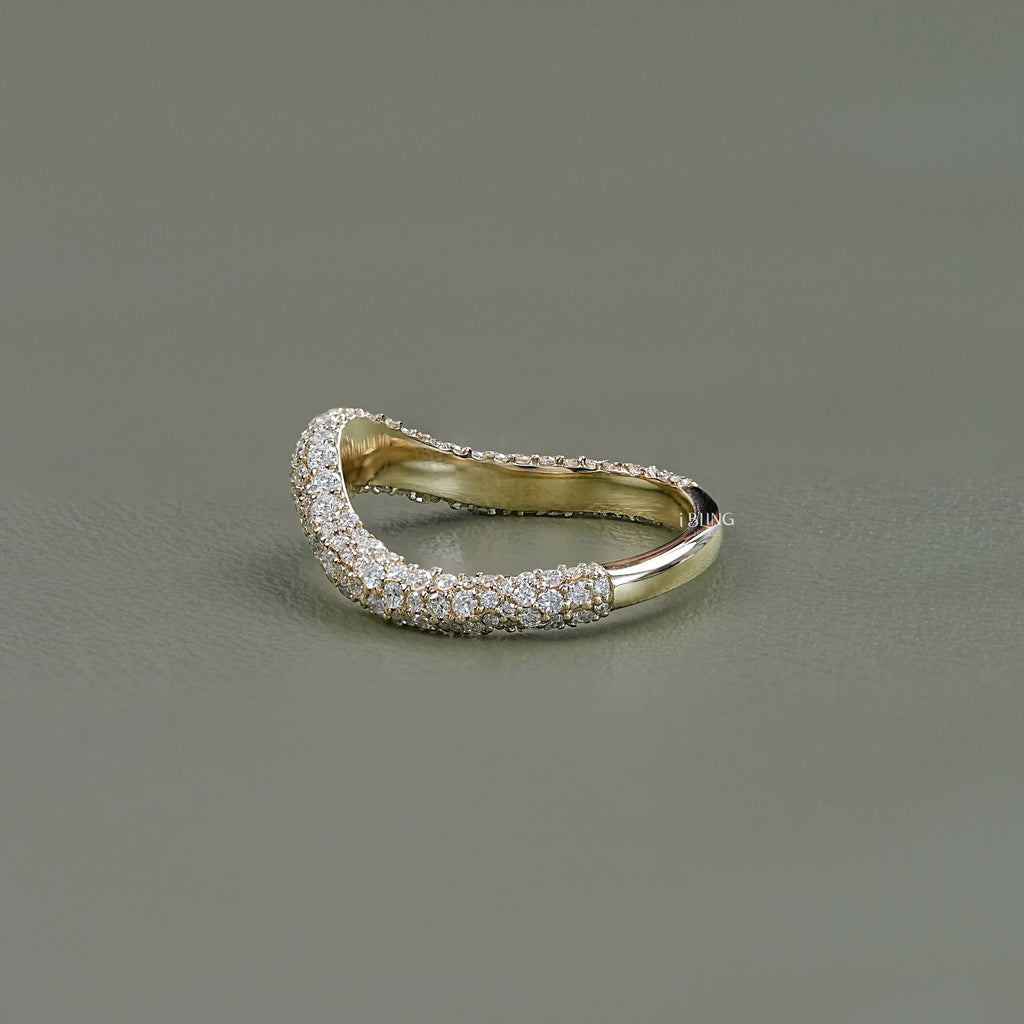Round Diamond Pave Set Curved Wedding Band