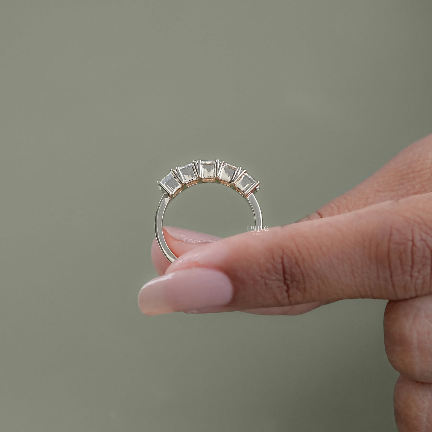 Five Stone Princess Lab Diamond Wedding Band 5 Stone Ring