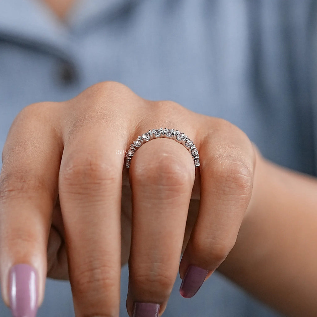 Round Lab Diamond Half Eternity Wedding Band