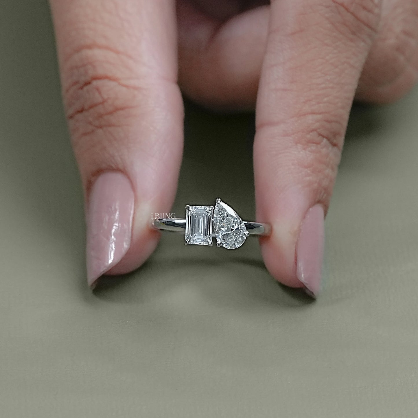 Pear And Emerald Diamond Toi Et Moi Wedding Ring