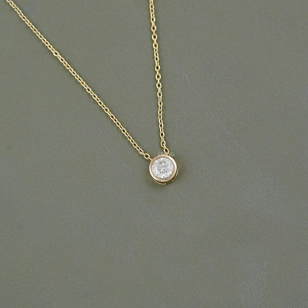 Round Cut Lab Grown Diamond Bezel Set Necklace
