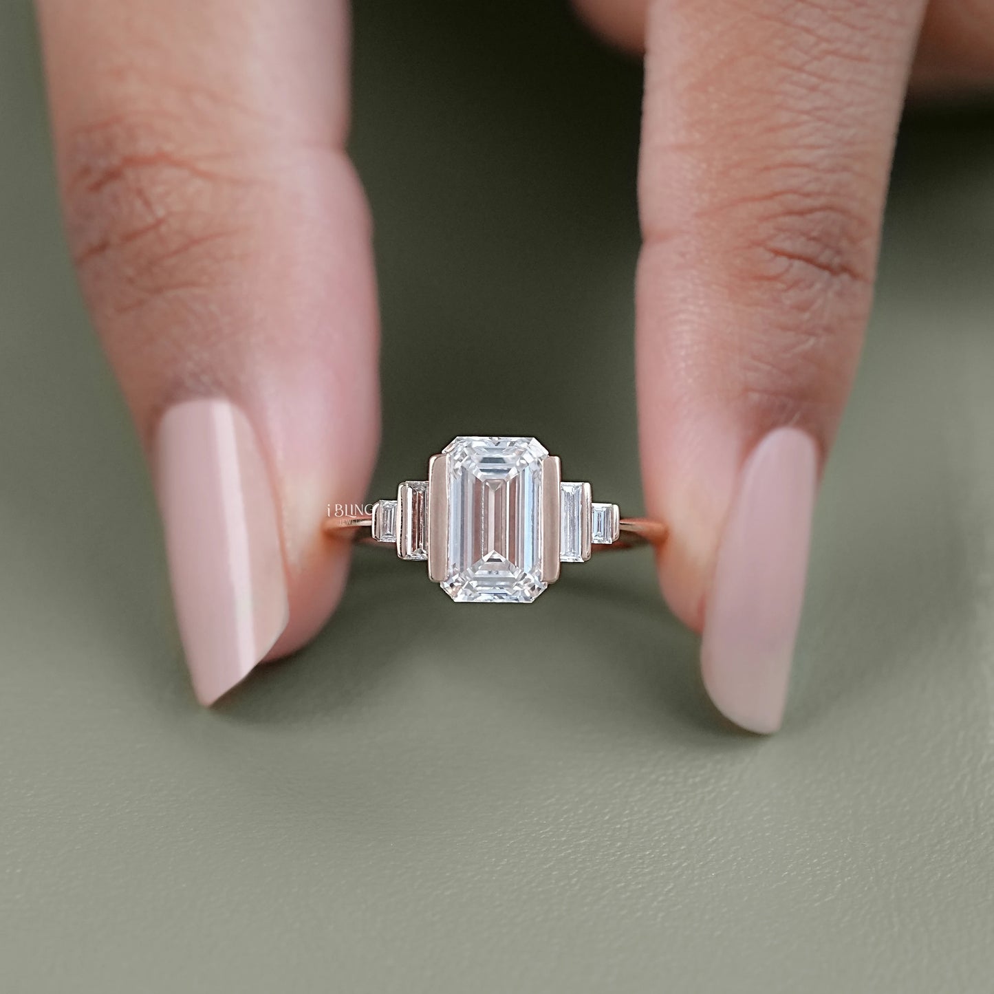 Emerald And Baguette Lab Diamond Five Stone Ring