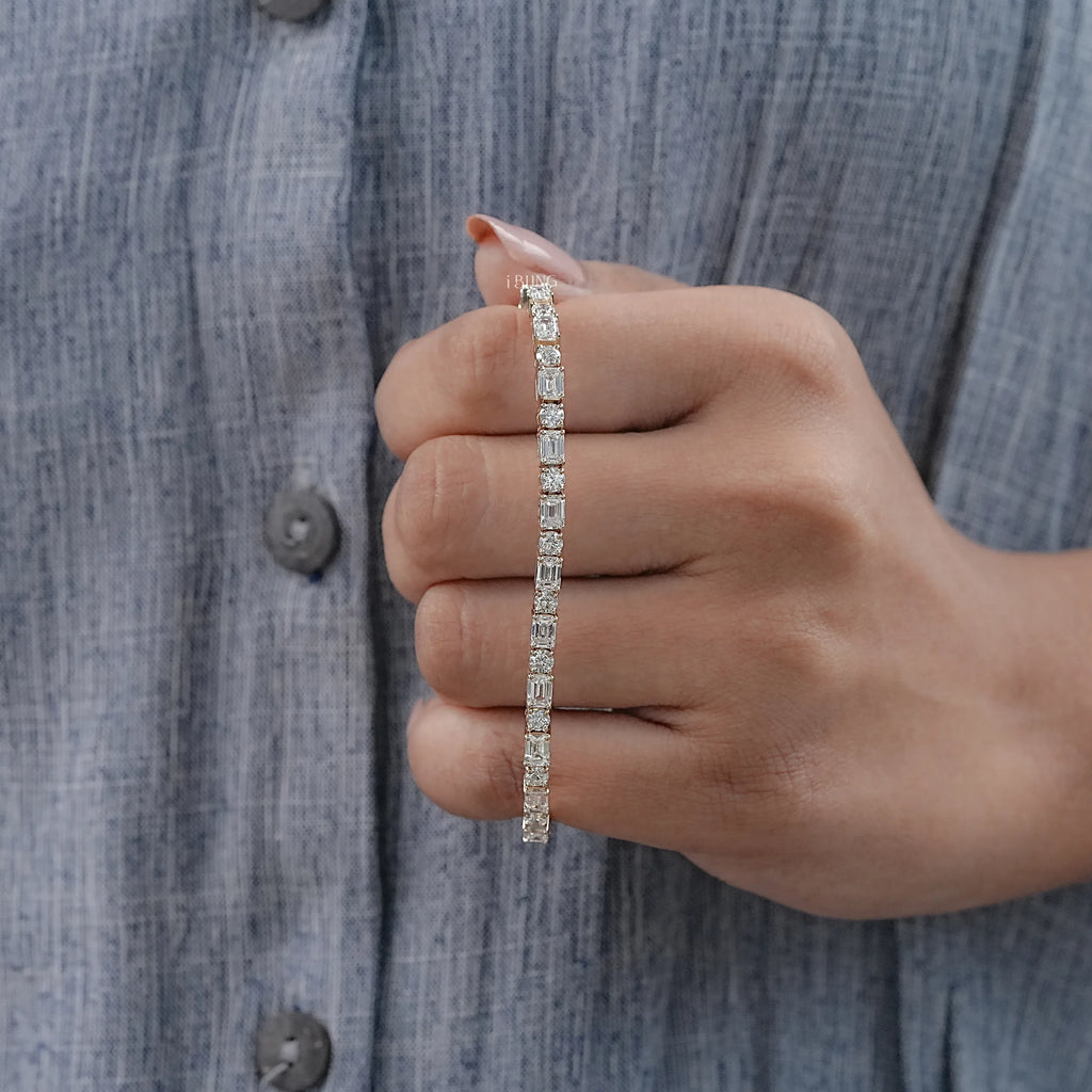 Emerald & Round Cut Lab Diamond Tennis Bracelet