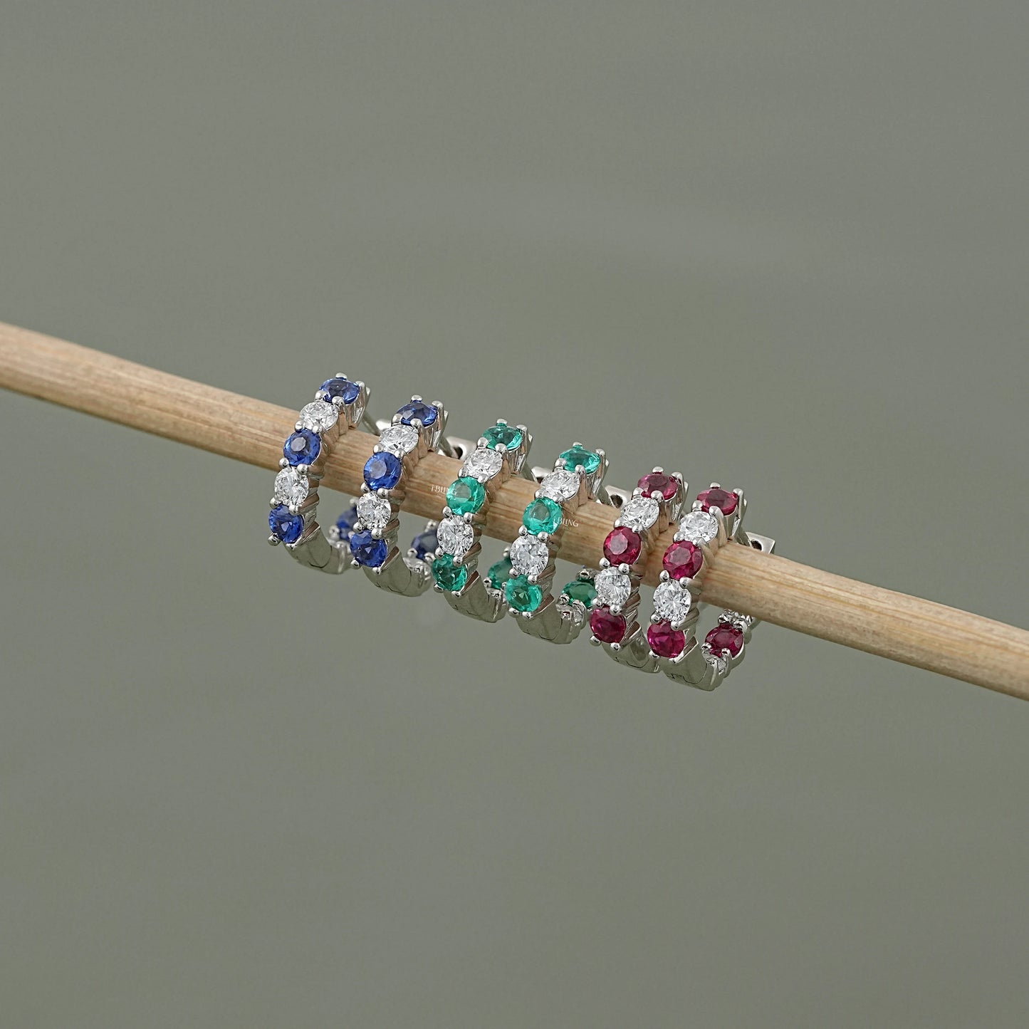 Lab Diamond And Gemstone In-Out Hoop Earrings