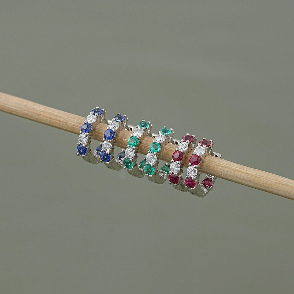 Lab Diamond And Gemstone In-Out Hoop Earrings