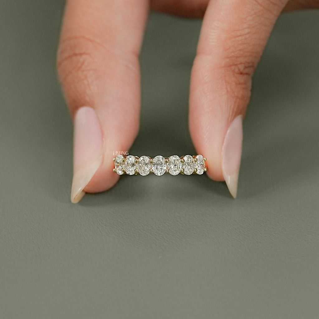 Oval Cut Lab Diamond Half Eternity Wedding Band