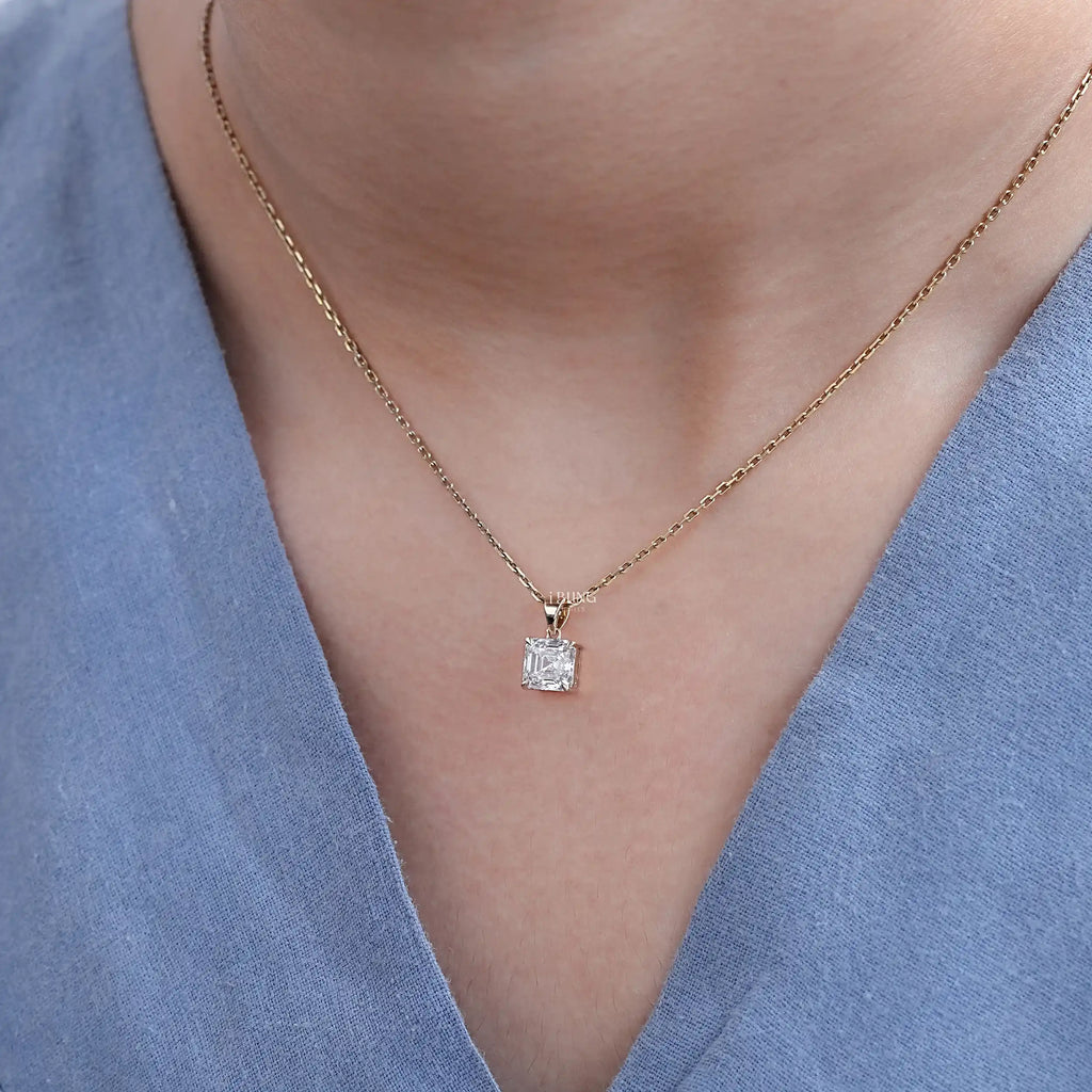 Asscher Cut Lab Diamond Solitaire Necklace