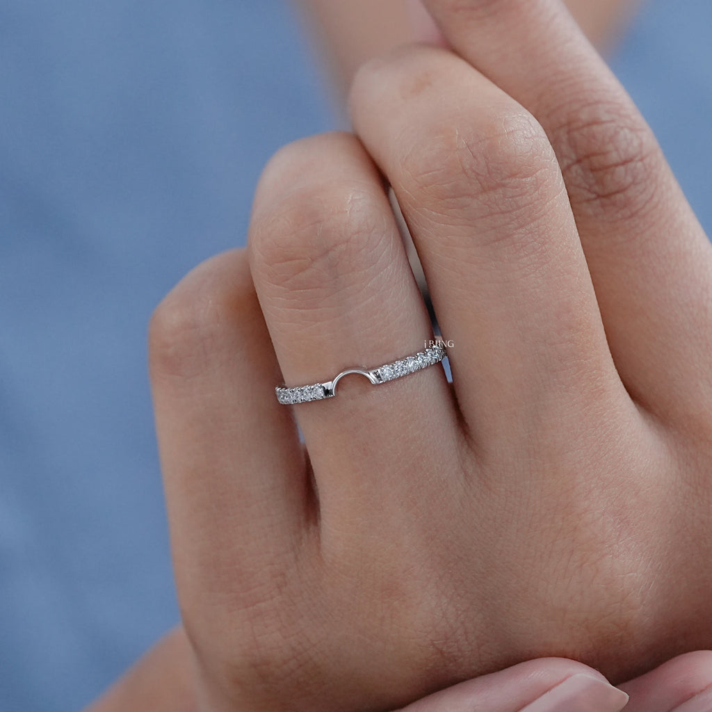 Half Moon Shape Round Diamond Dainty Wedding Band