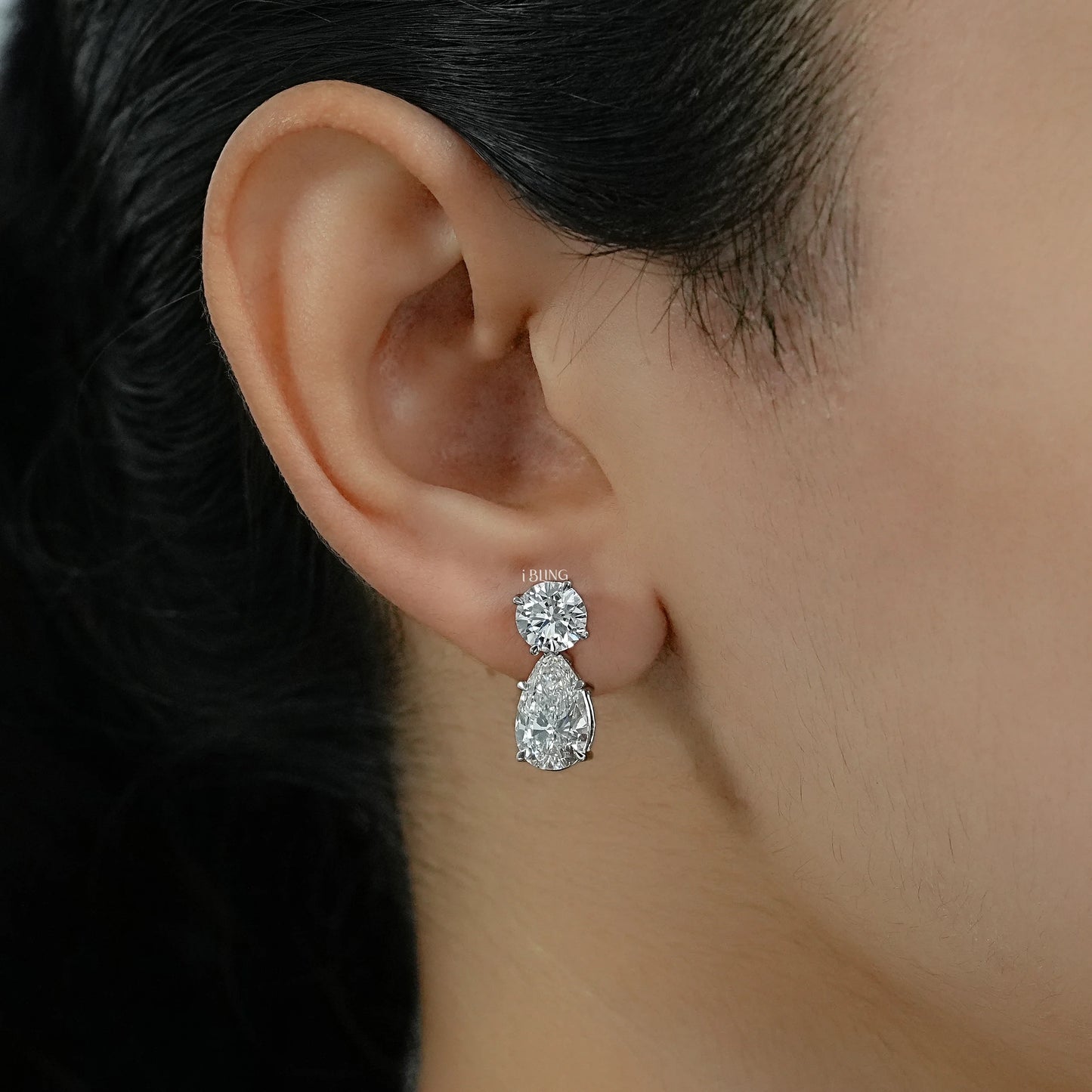 Pear Cut Lab Diamond Dangle Drop Wedding Earrings