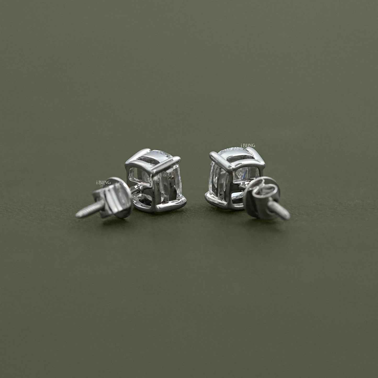 Elongated Old Mine Cushion Lab Diamond Stud Earrings Solitaire Stud