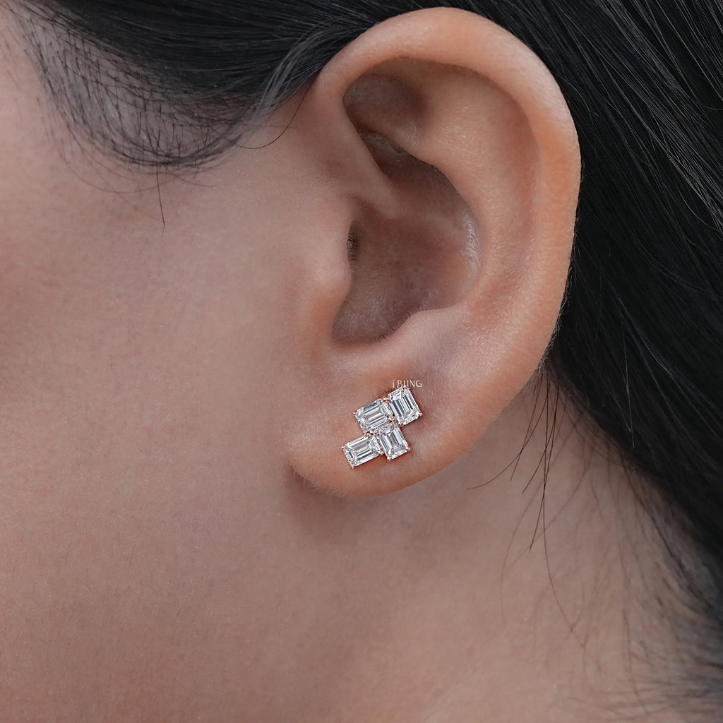 Emerald Cut Lab Diamond Drop Earrings