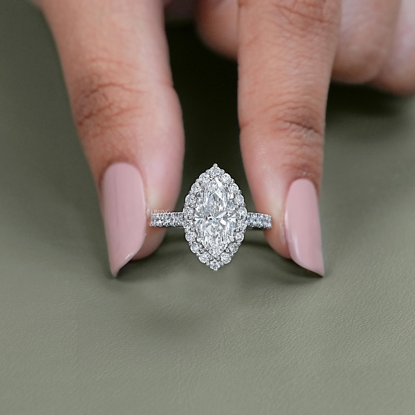 Marquise Lab Diamond Halo Engagement Ring