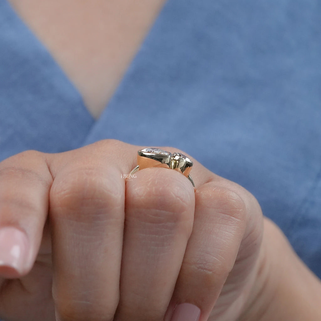 Two Pear Lab Diamond Bezel Set Wedding Ring