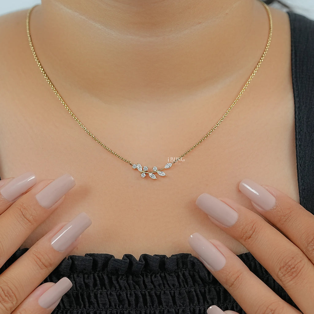 Marquise Cut Lab Diamond Floral Leaf Necklace