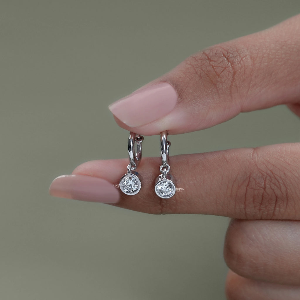 Round Lab Diamond Dangle Hoop Earrings