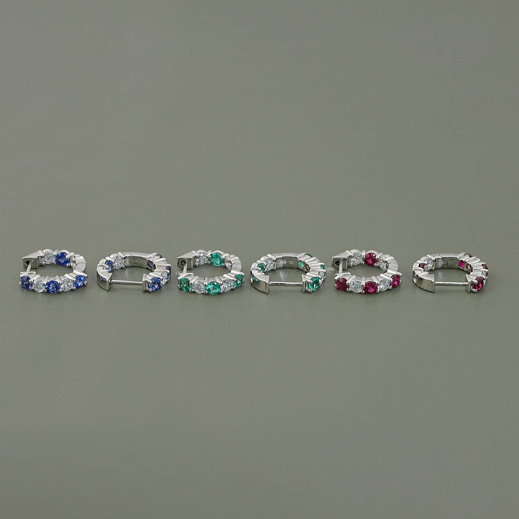 Lab Diamond And Gemstone In-Out Hoop Earrings