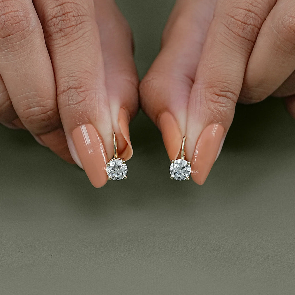 Round Cut Lab Grown Diamond Lever Back Earrings